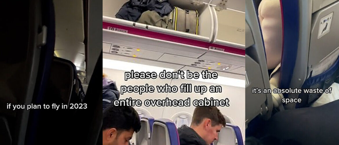a man sitting in an airplane with luggage