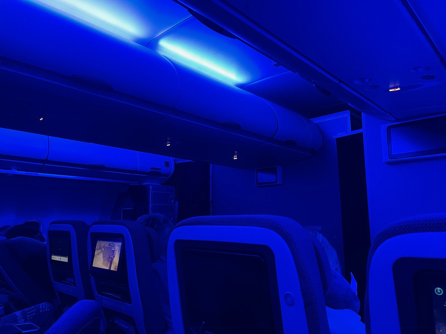 a blue light in a plane