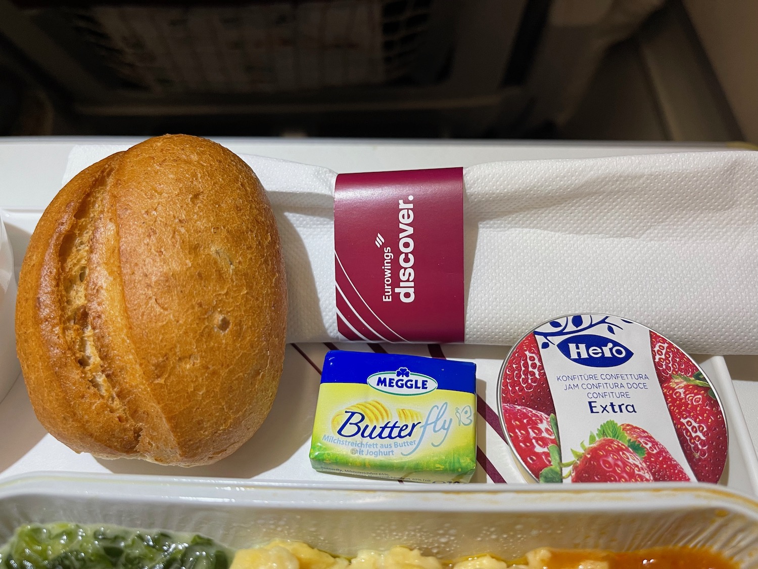 a bread and butter in a tray