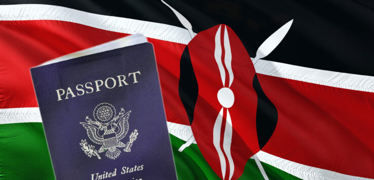 a passport in front of a flag