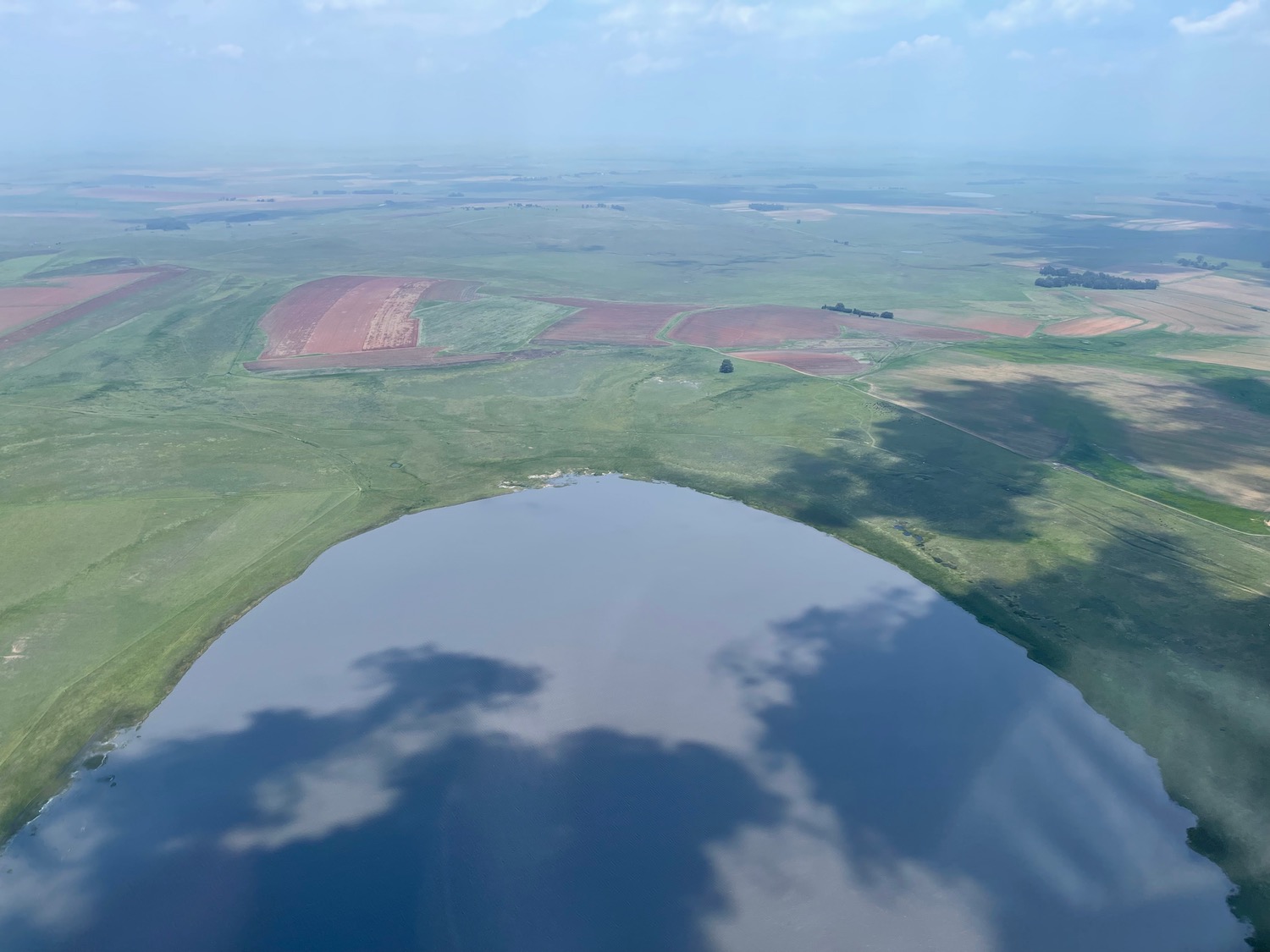 a aerial view of a lake