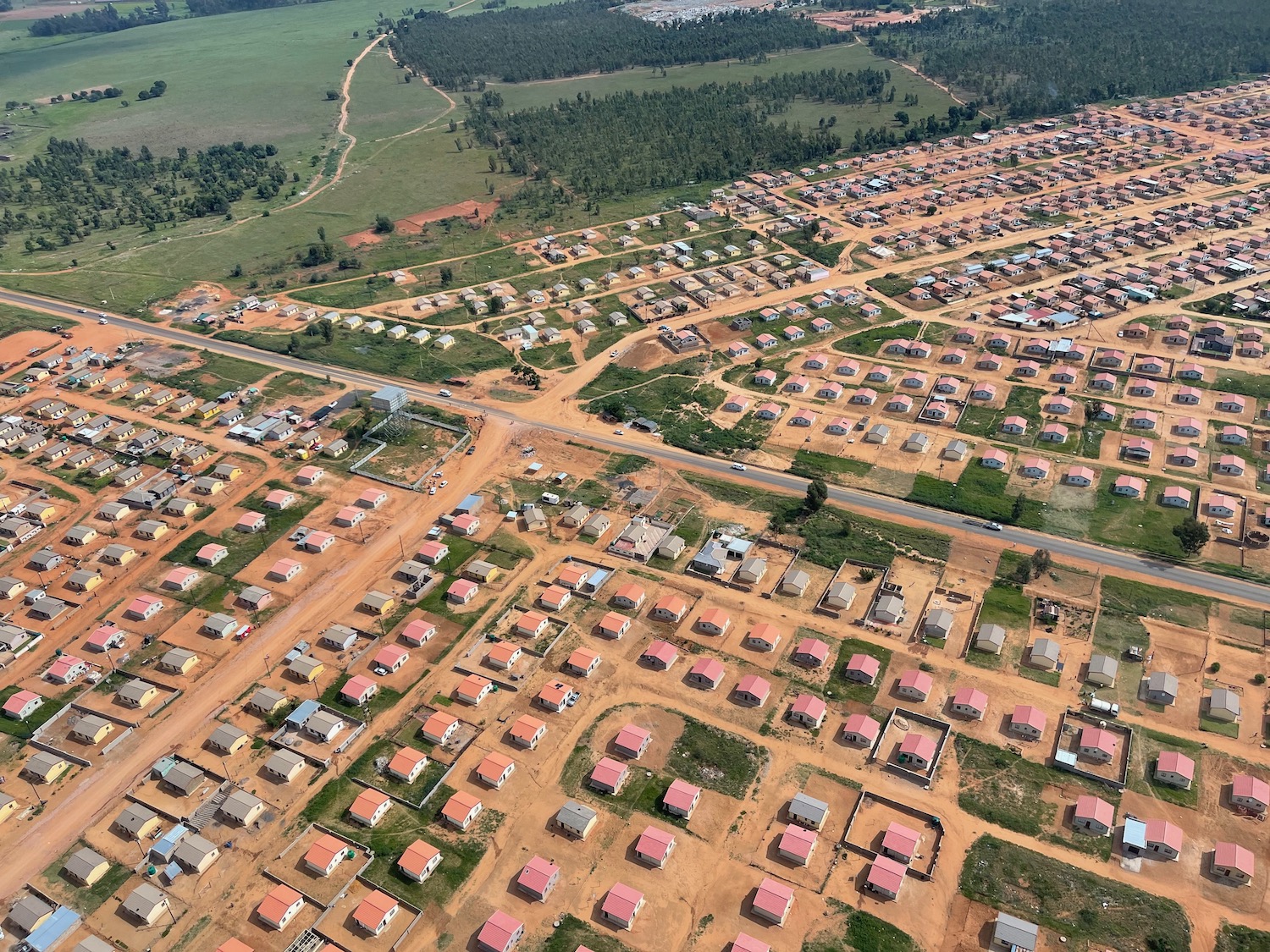 an aerial view of a small town