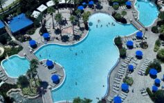Hyatt Regency Orlando pool from above zoomed in