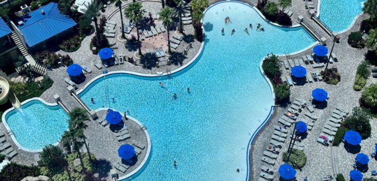 Hyatt Regency Orlando pool from above zoomed in