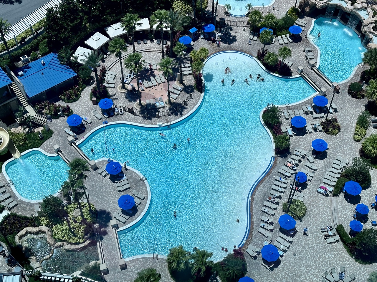 Hyatt Regency Orlando pool from above zoomed in