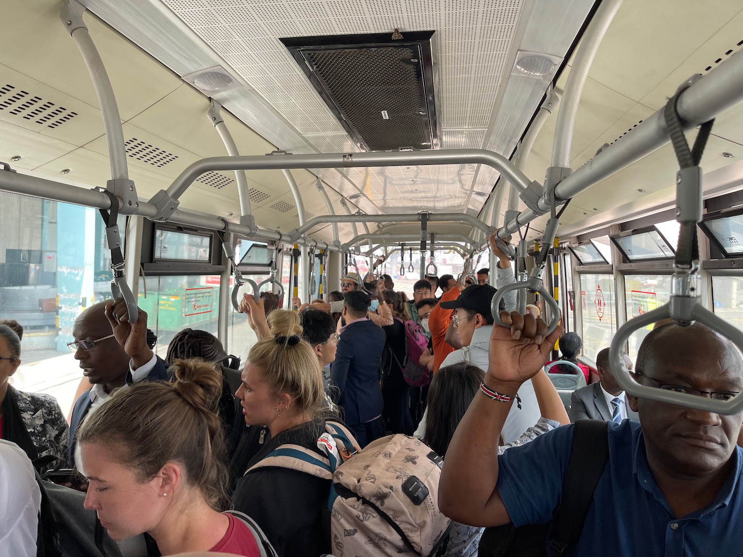 a group of people on a bus