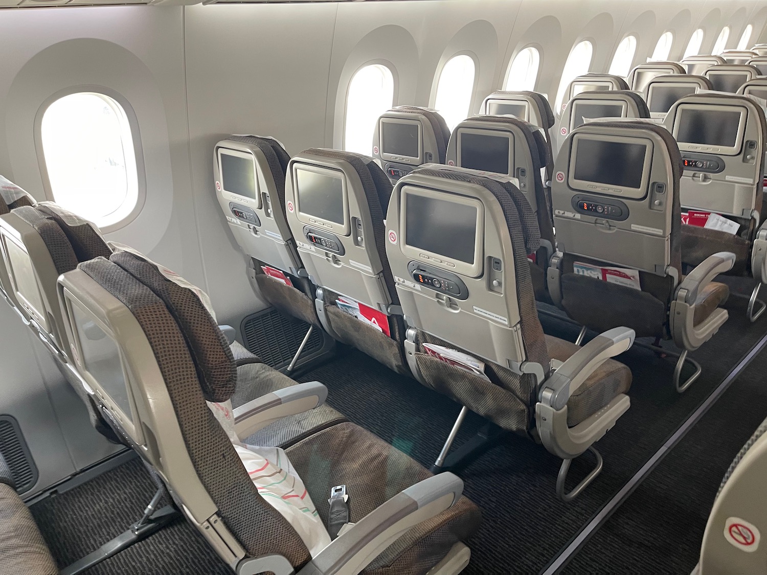 a row of seats on an airplane