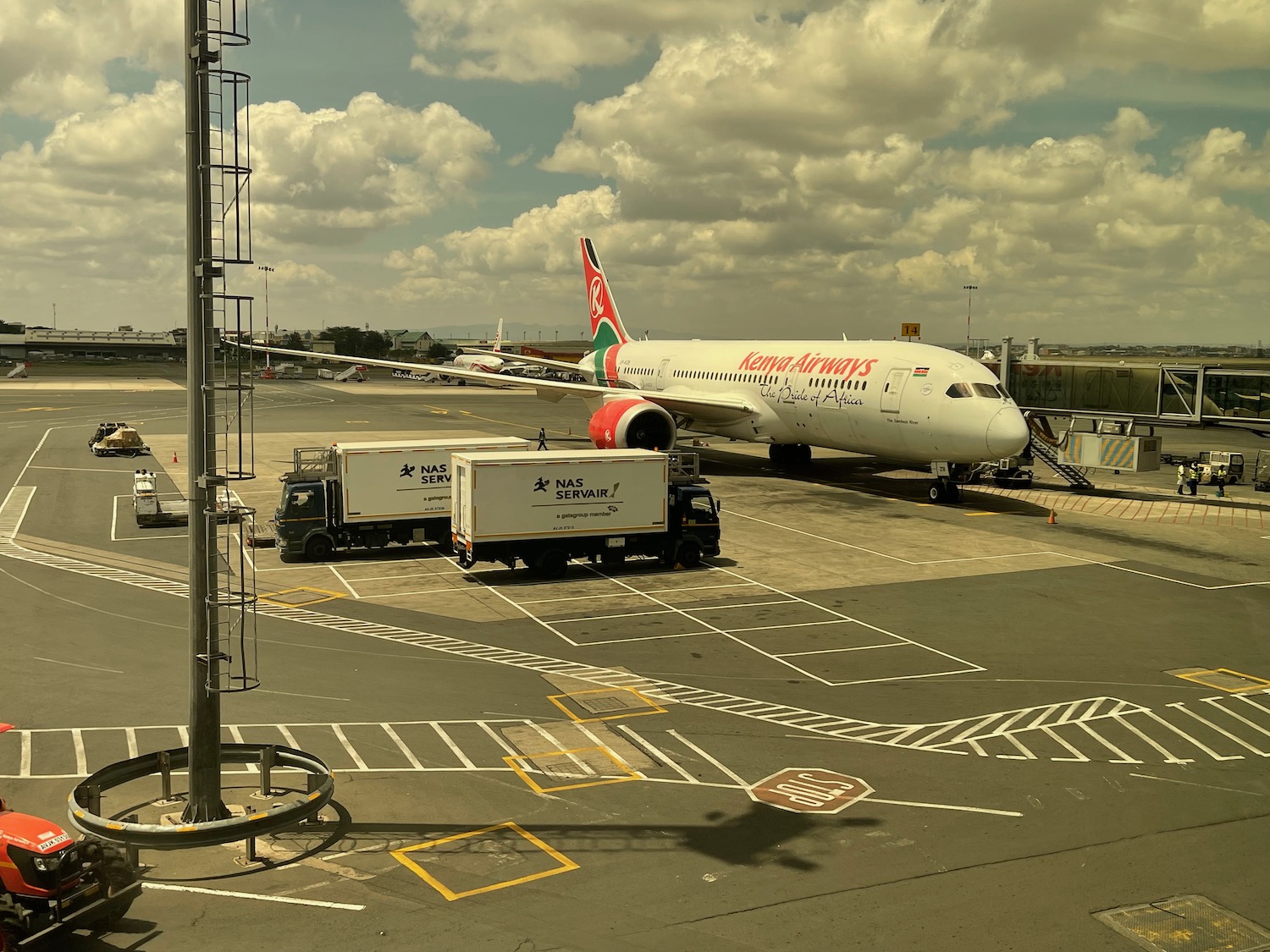 a plane parked on a runway