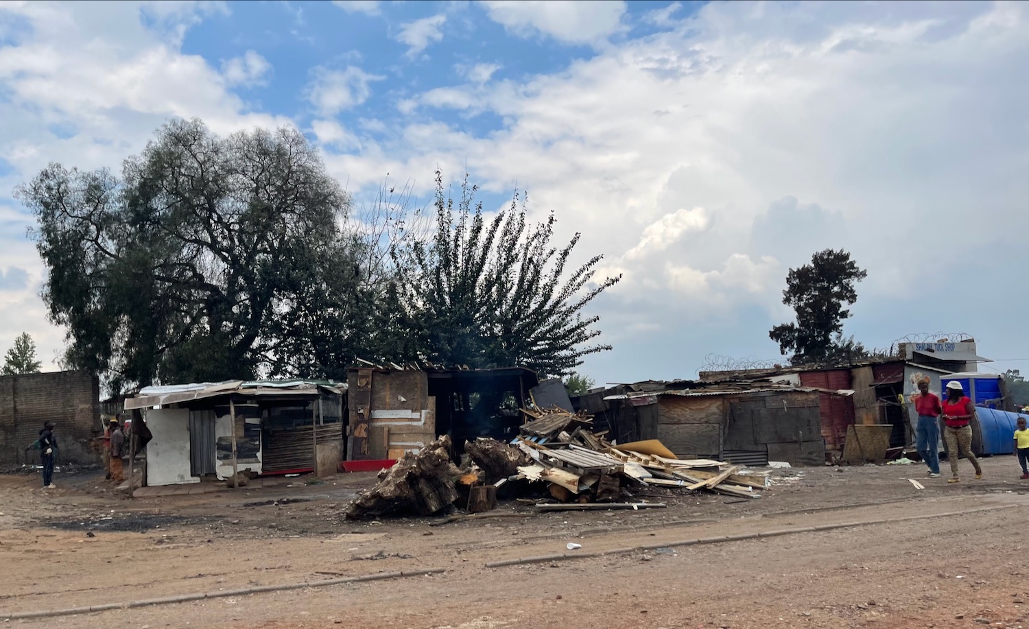 a pile of wood and building