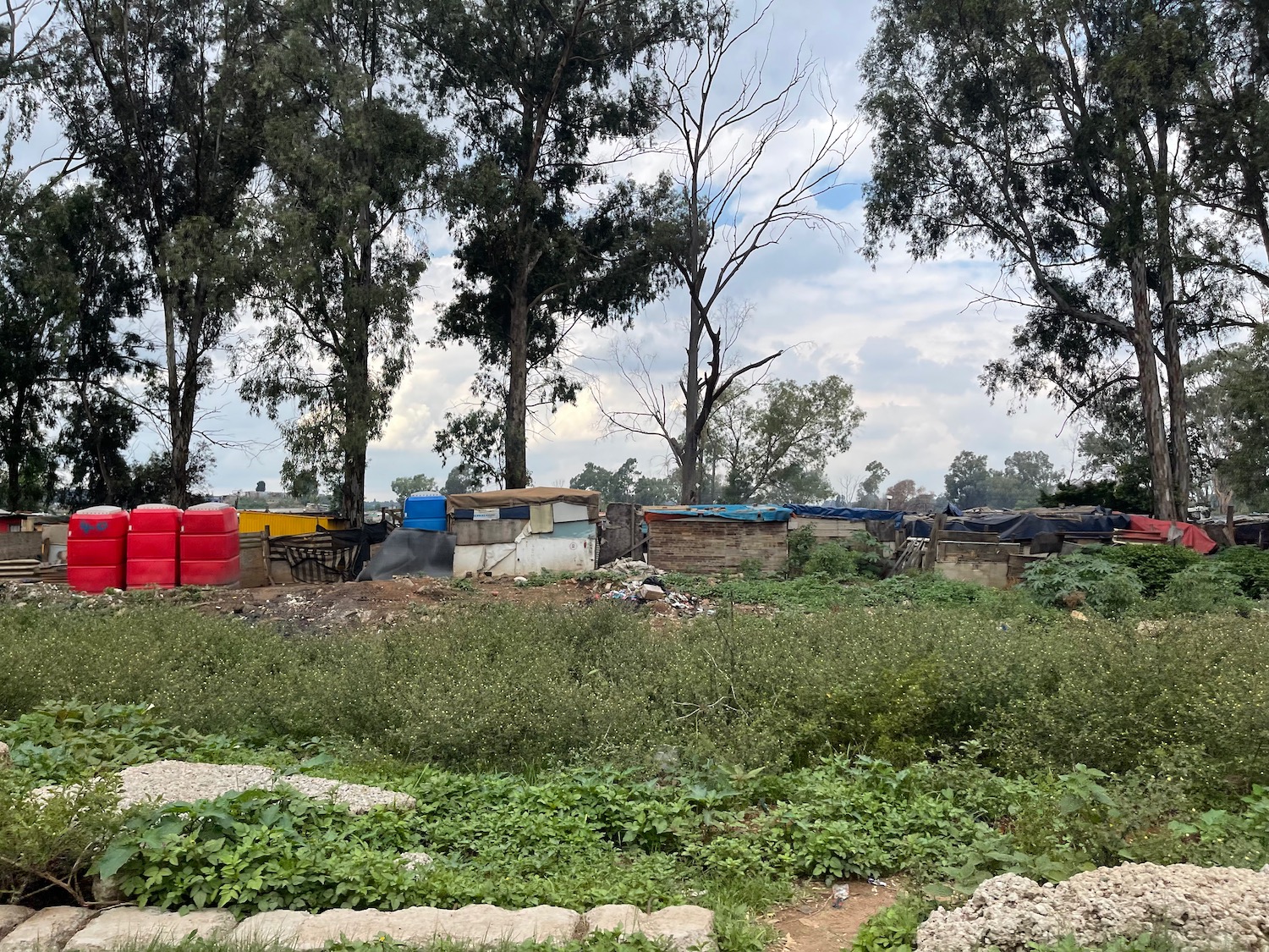 a group of boxes in a field