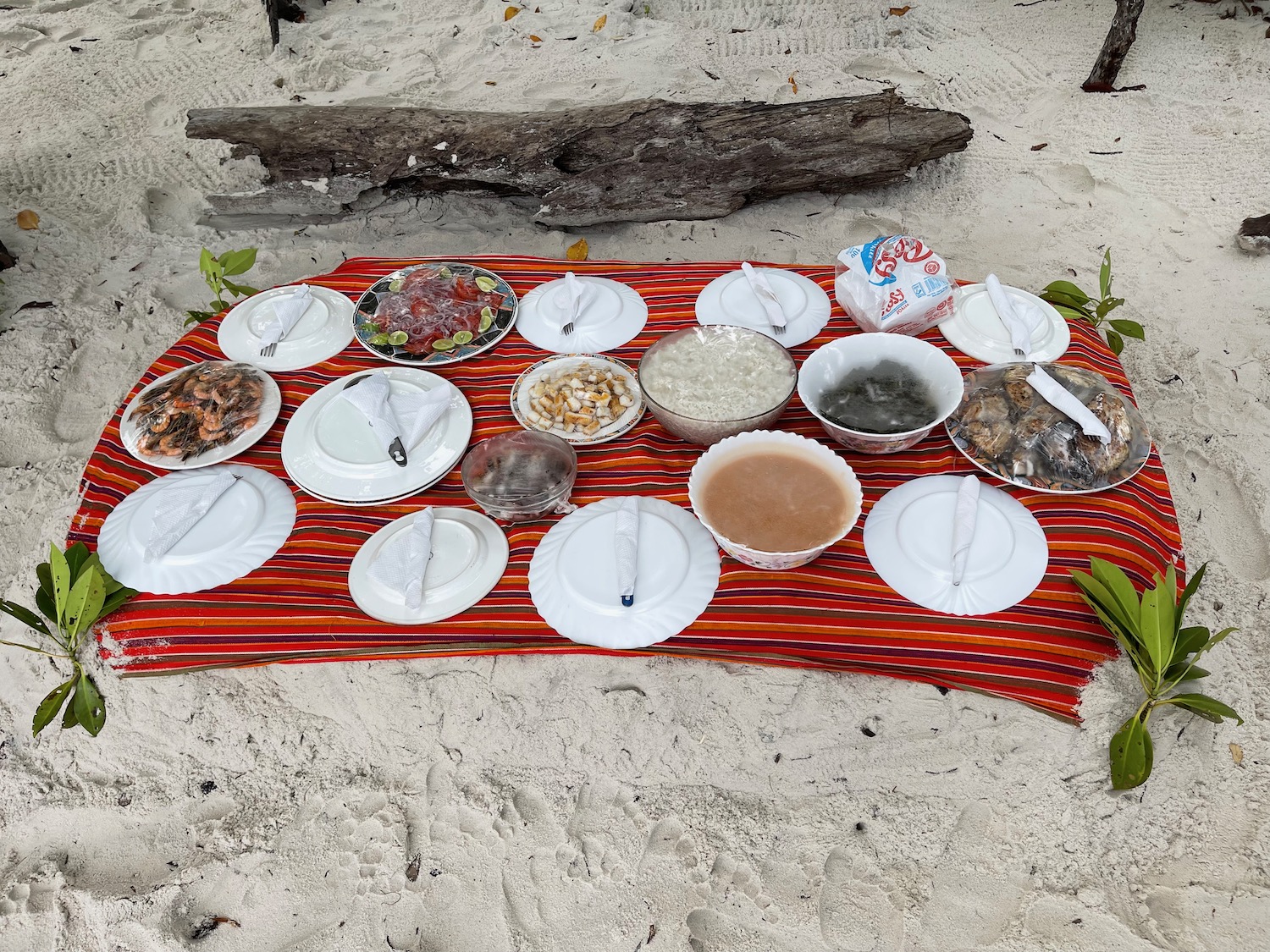 a table with plates and food on it