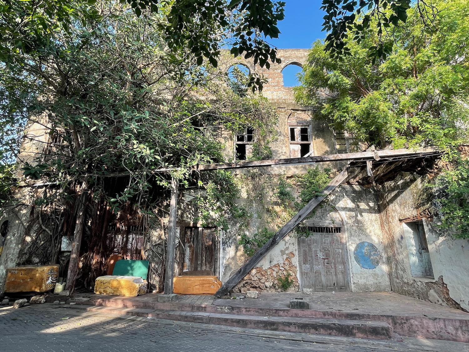 a building with trees around it