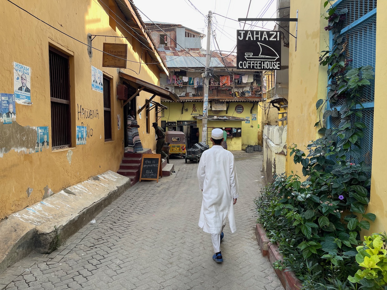 a man walking down a street