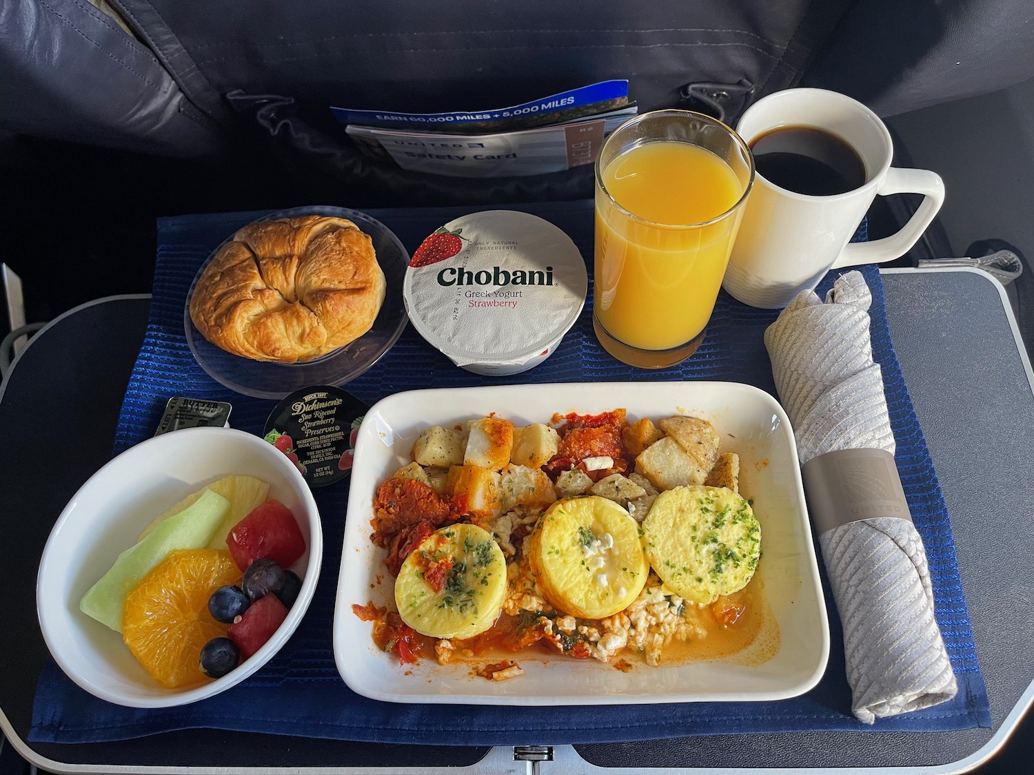 a tray with food and drinks on it