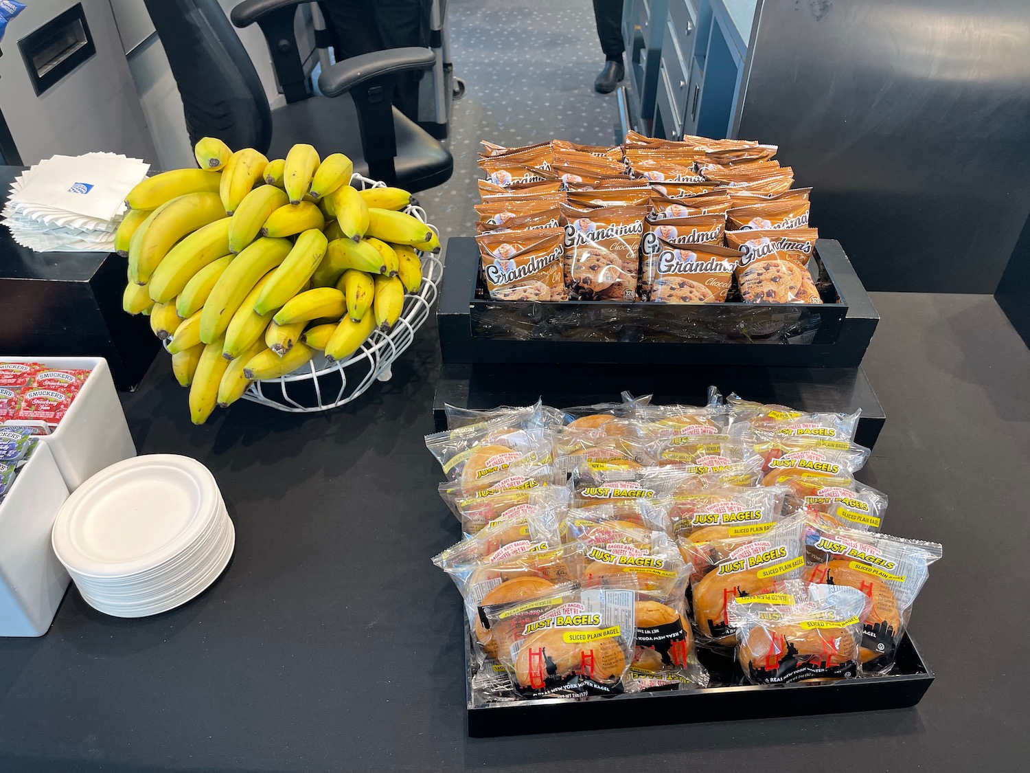 a group of bananas and cookies on a table
