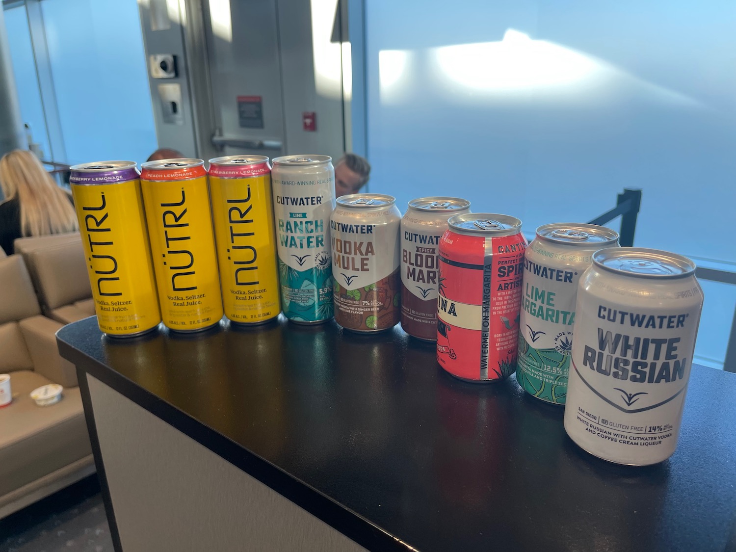 a row of cans on a counter