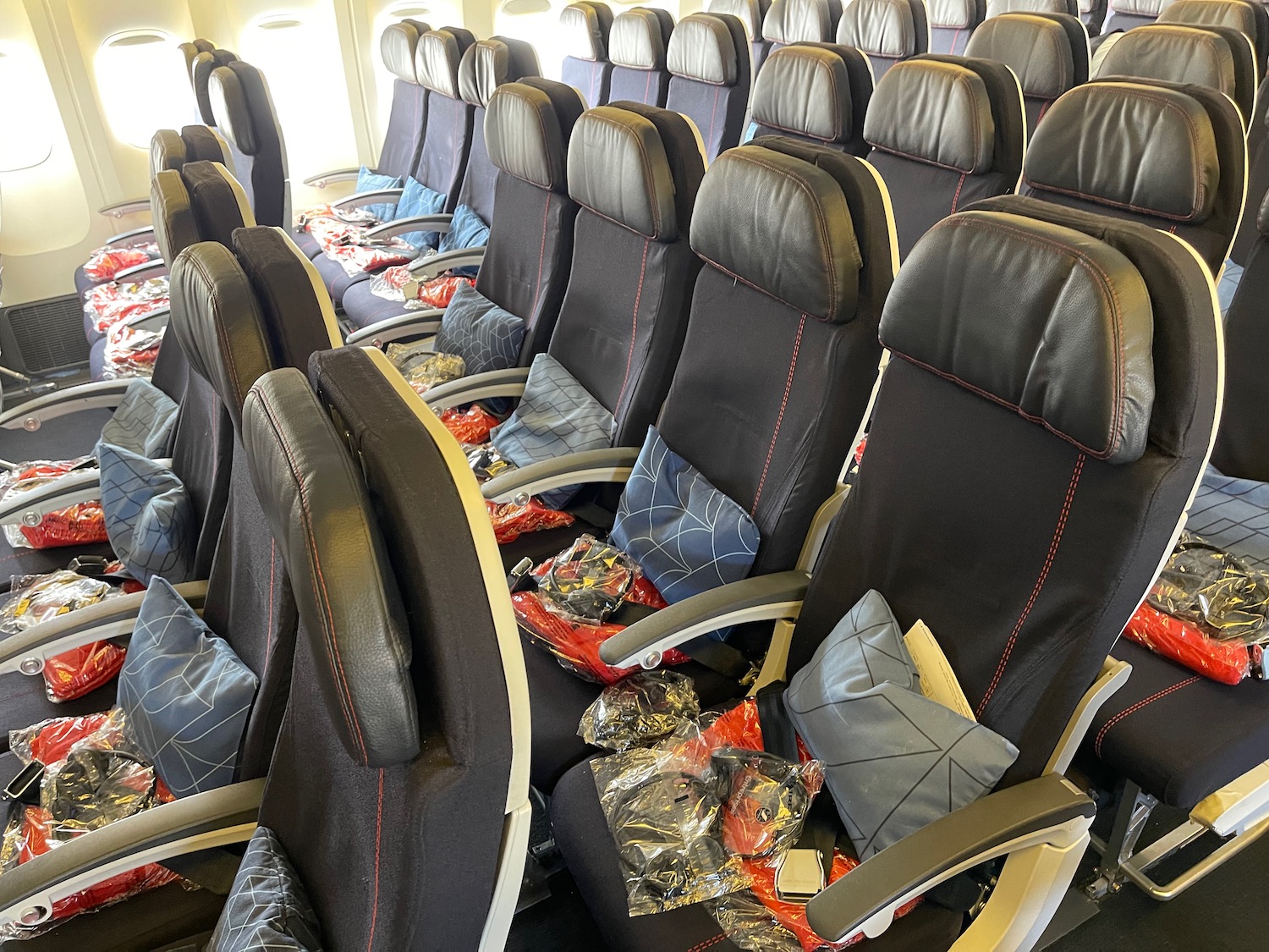 a row of seats in an airplane