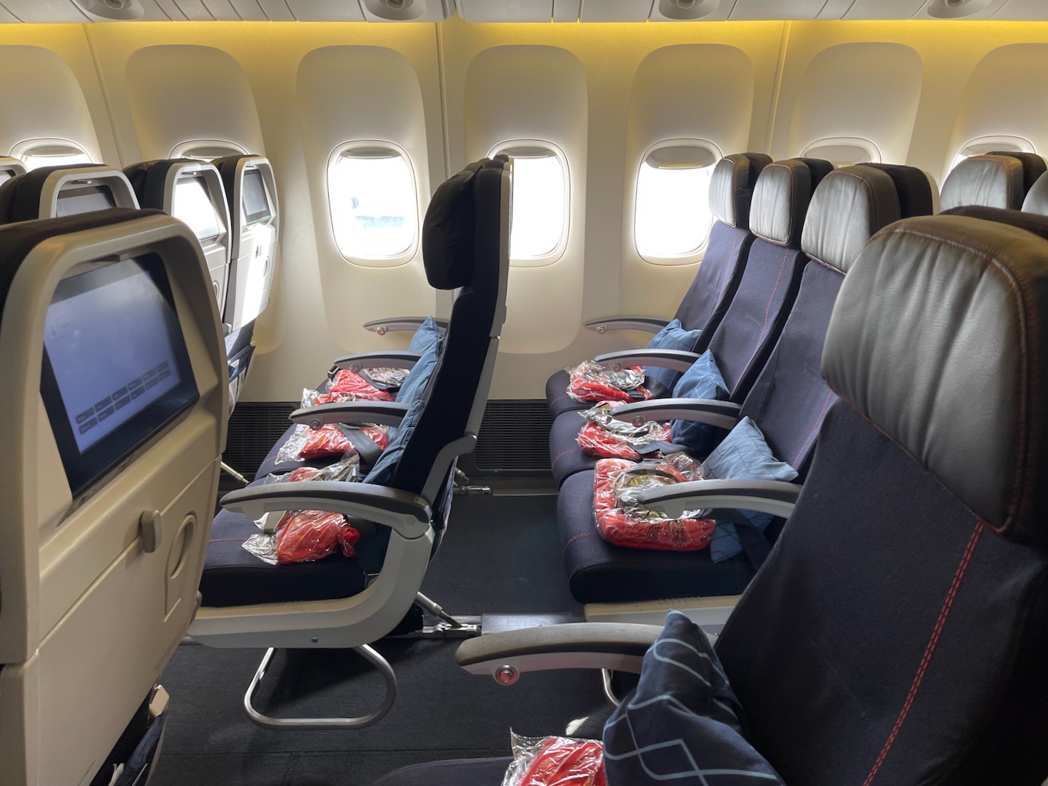 a row of seats in an airplane