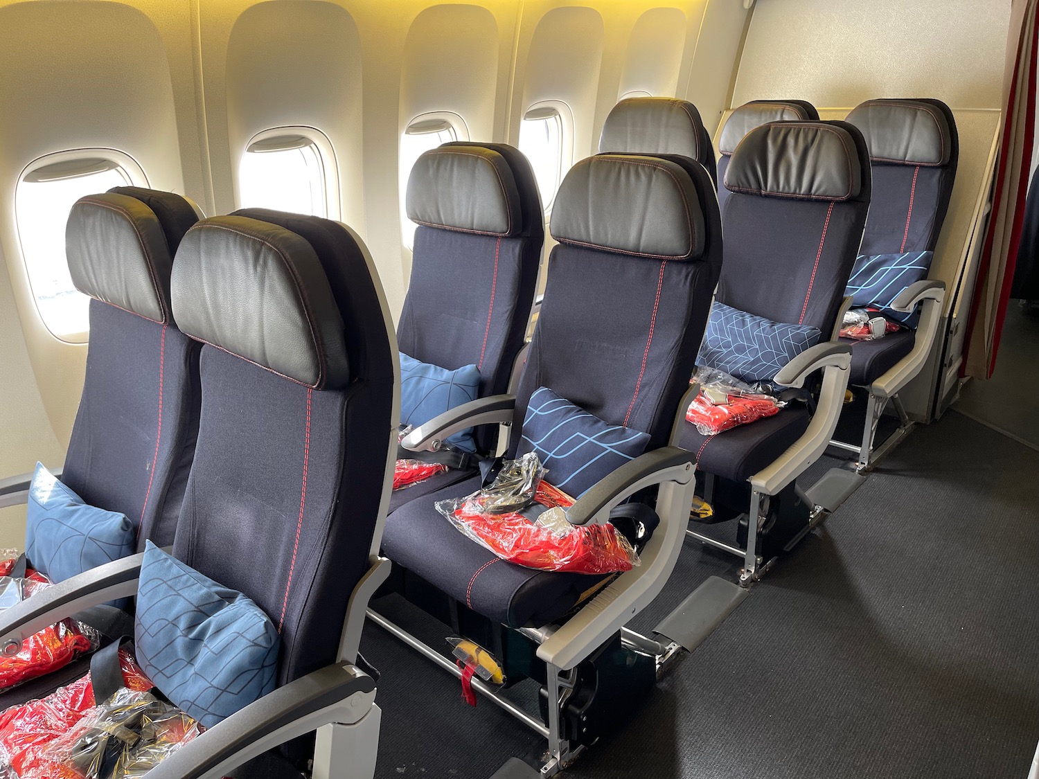 a row of seats in an airplane