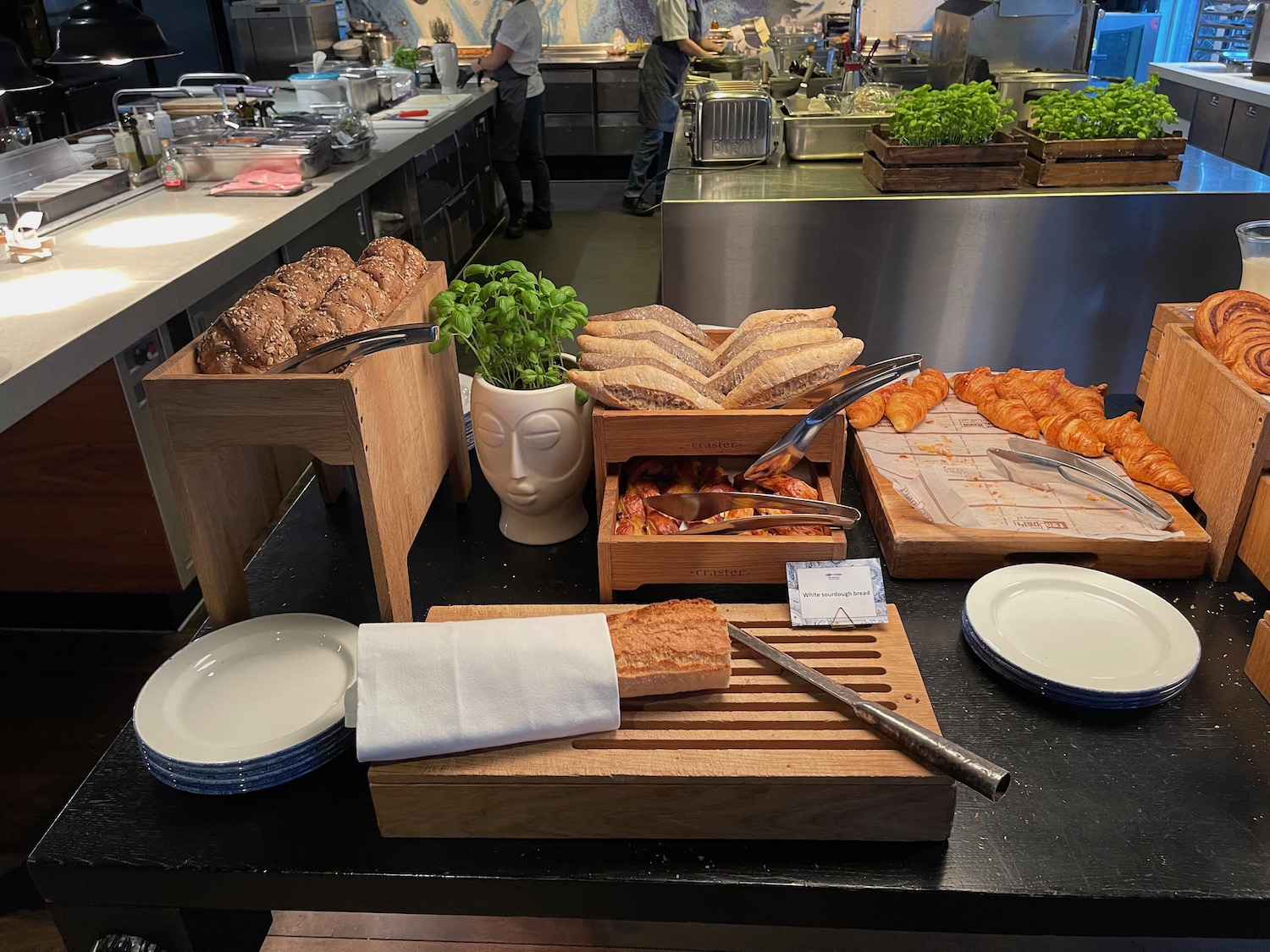 a counter with food on it