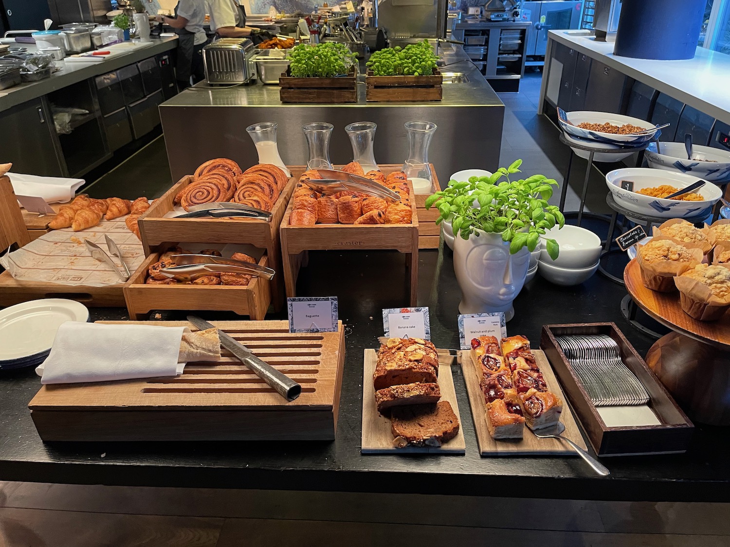 a counter with food on it