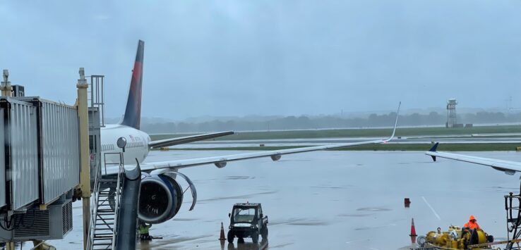 a plane on the runway