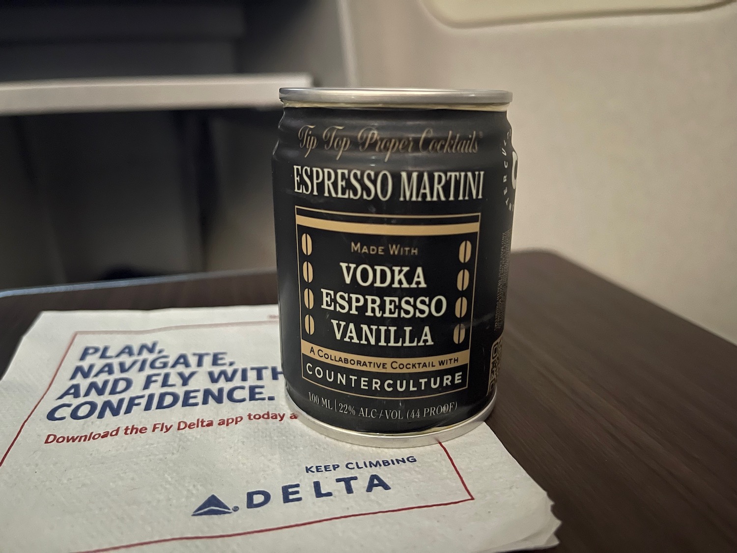 a can of espresso martini on a napkin