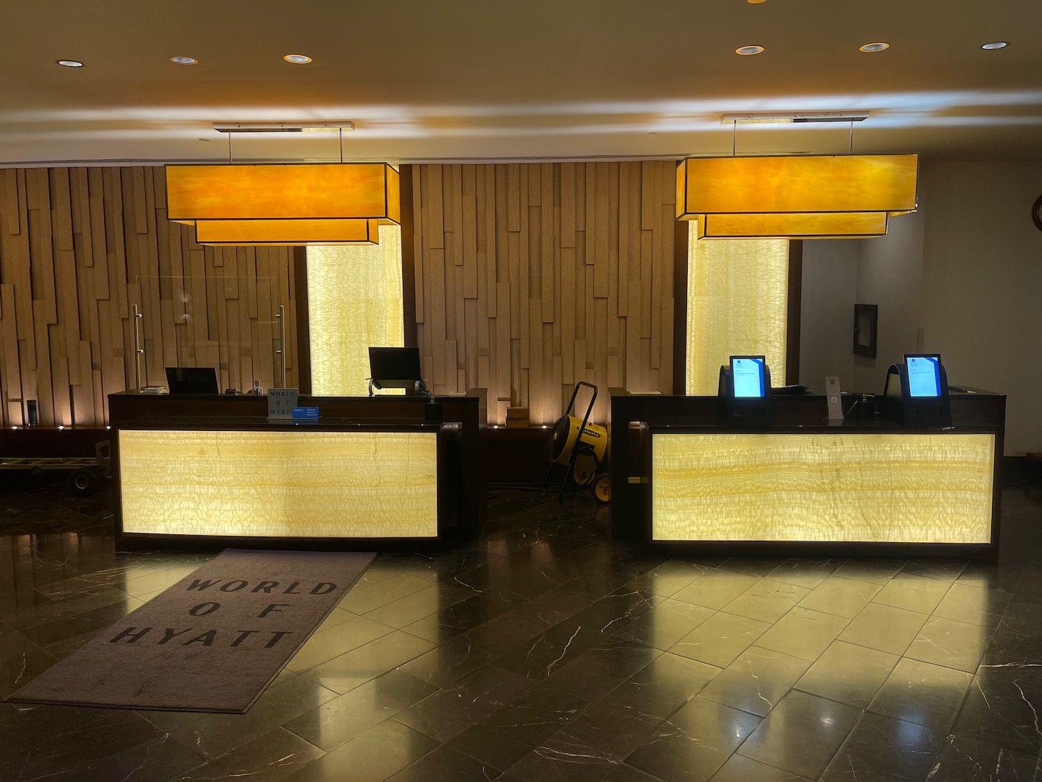 a reception desks in a hotel