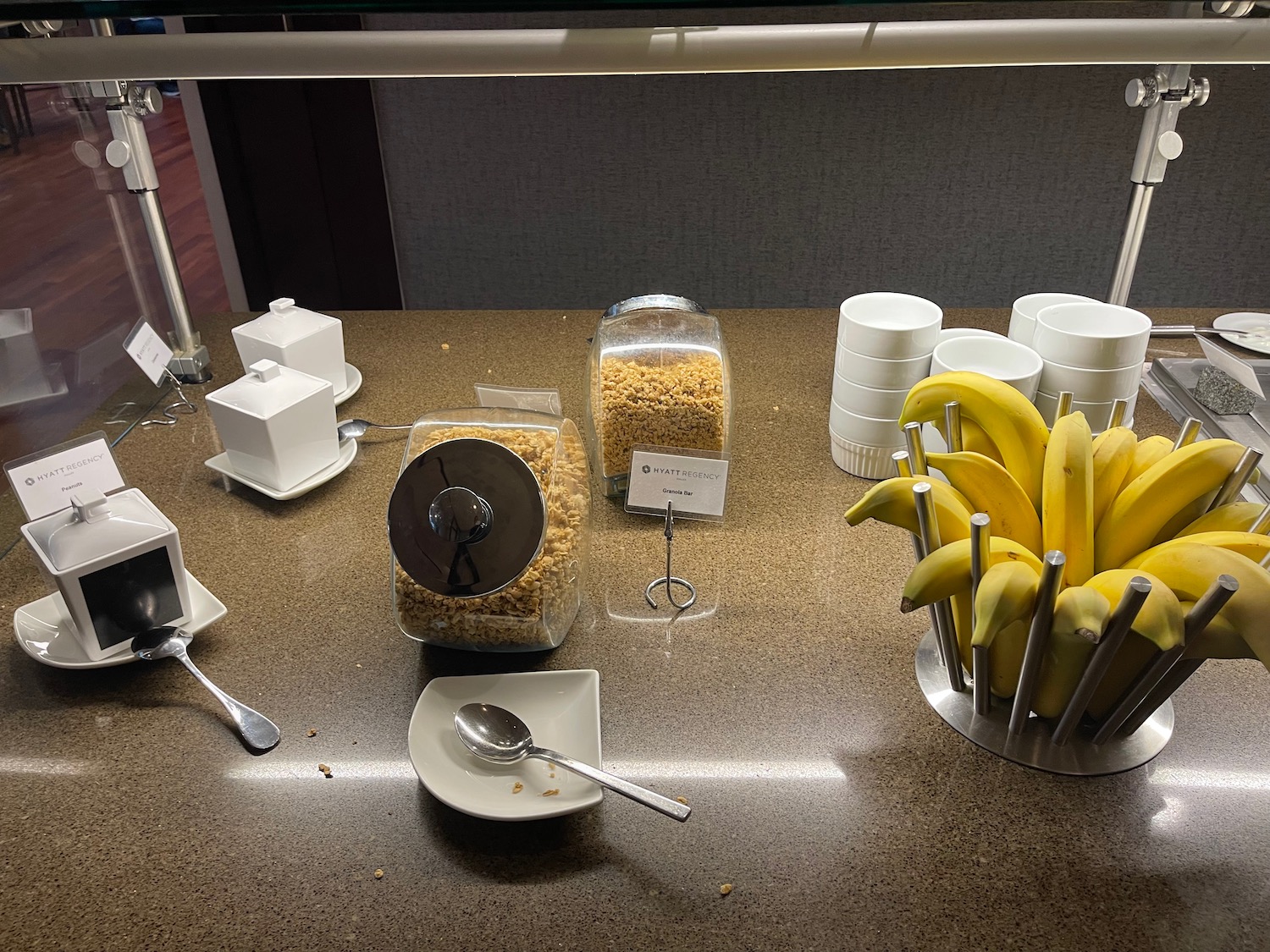 a table with cereals and bananas