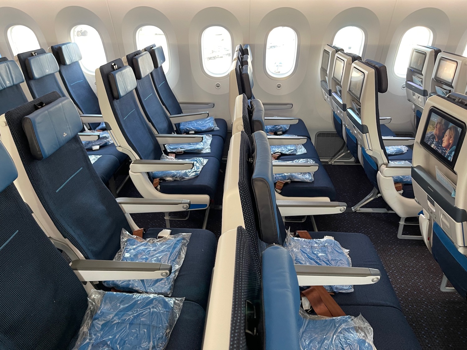 a row of seats in an airplane