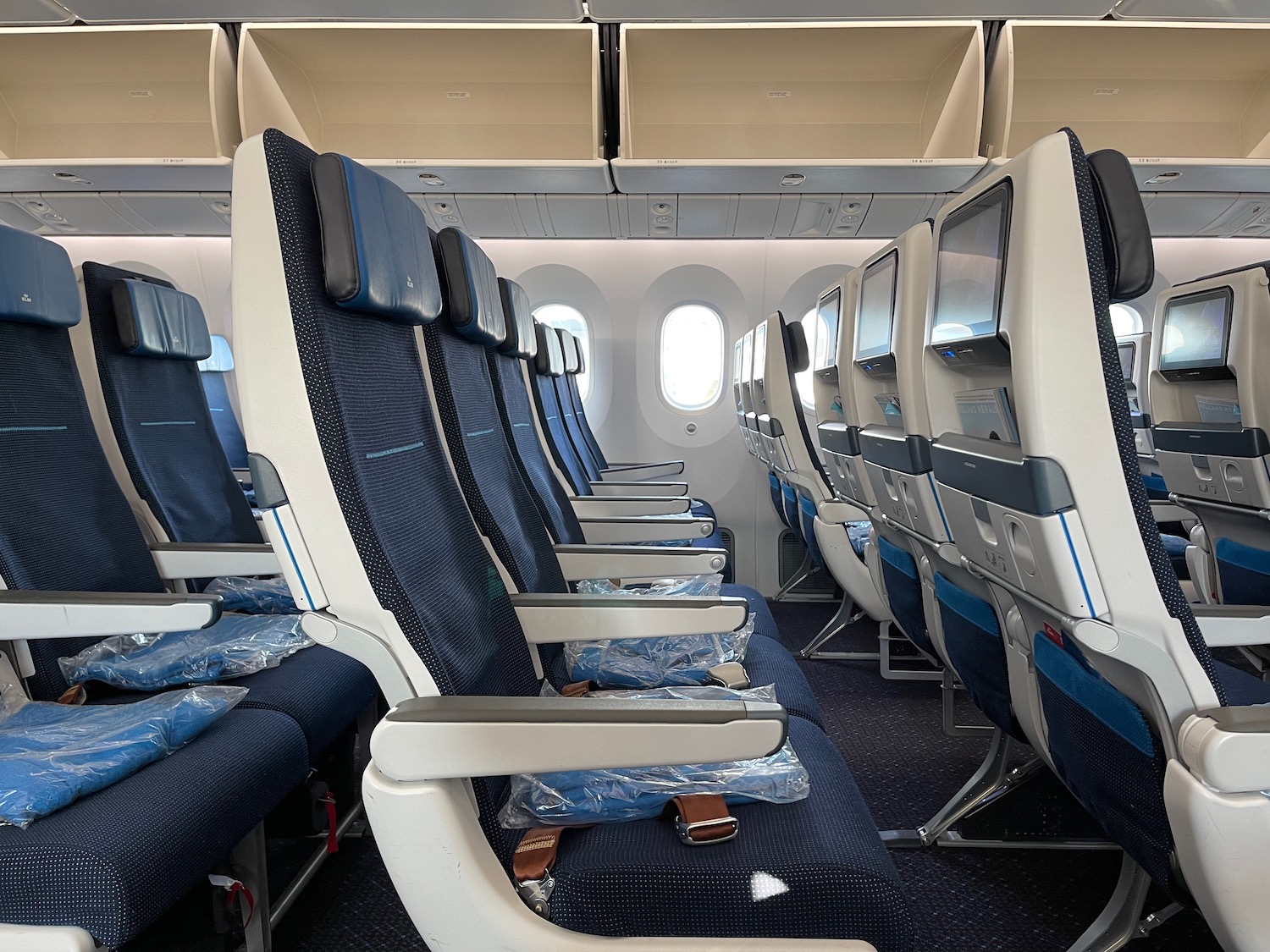 a row of seats in an airplane