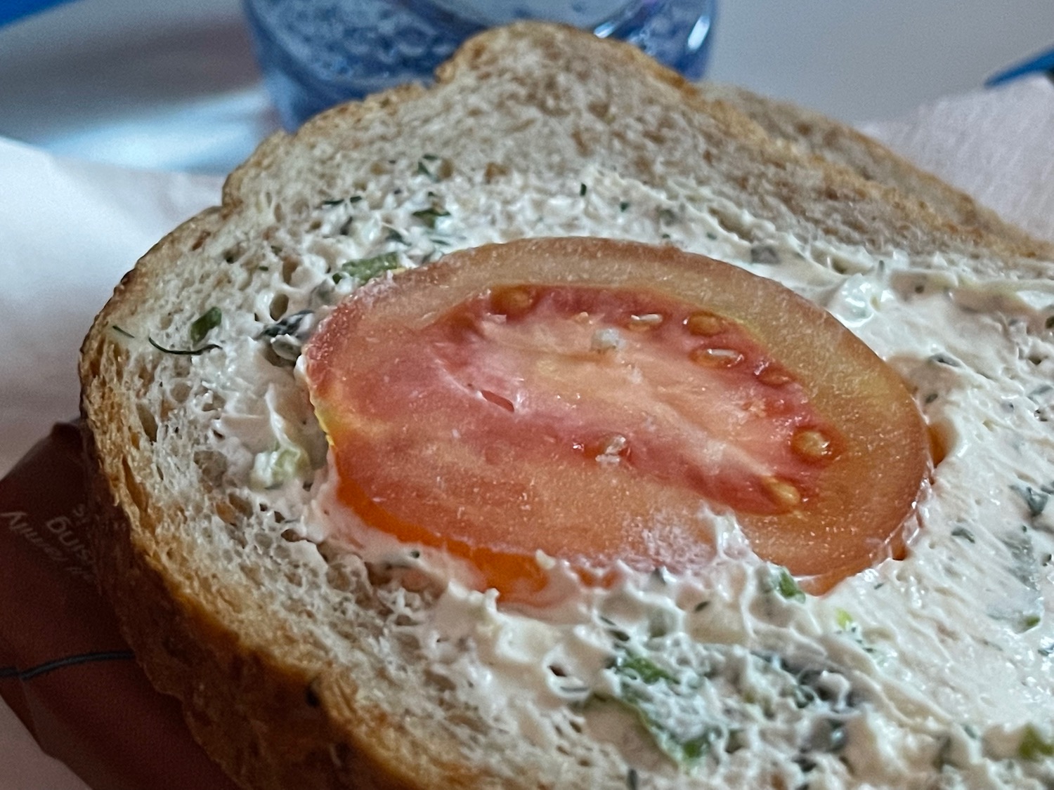 a tomato on a piece of bread