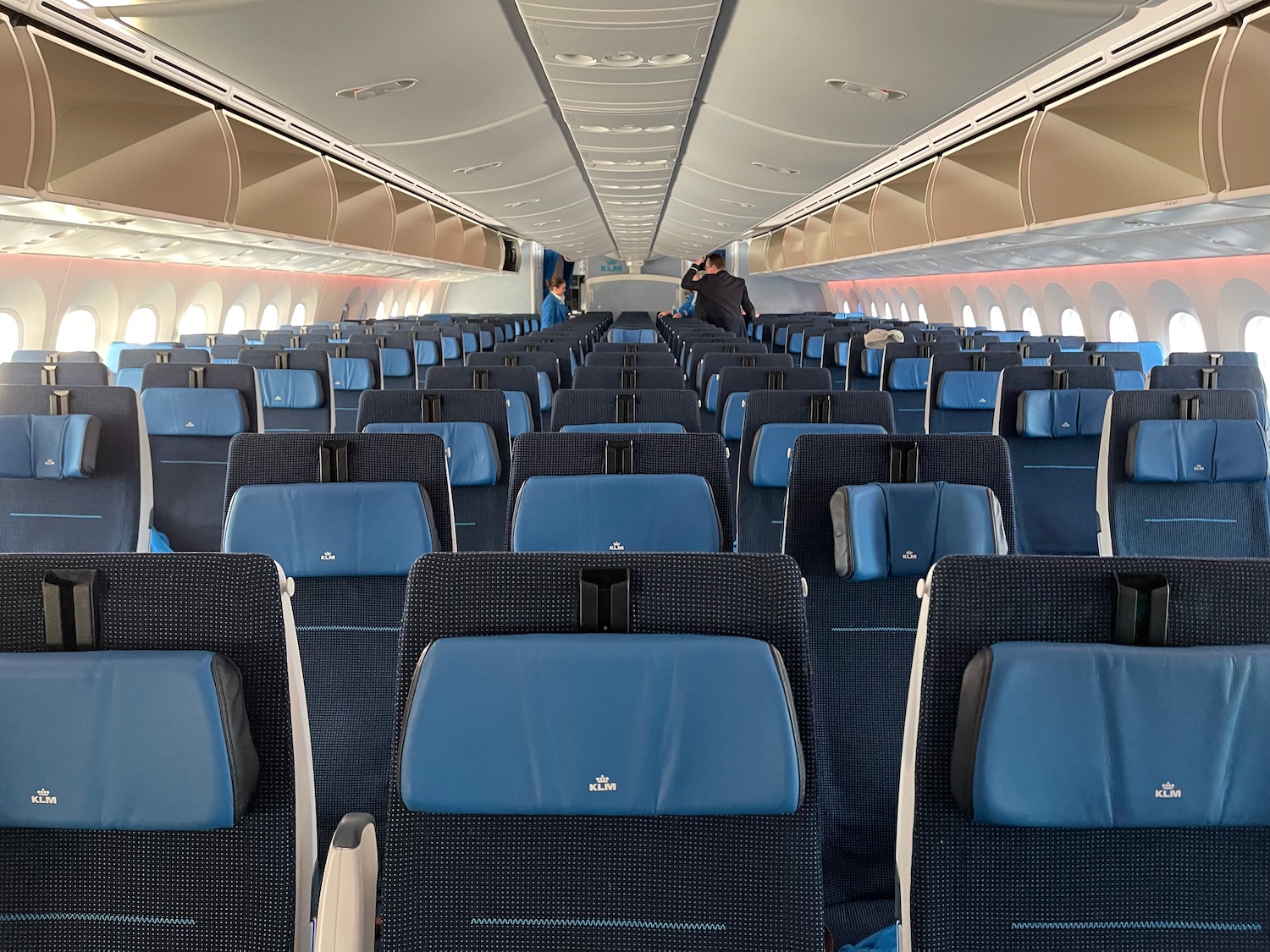 an airplane with blue seats
