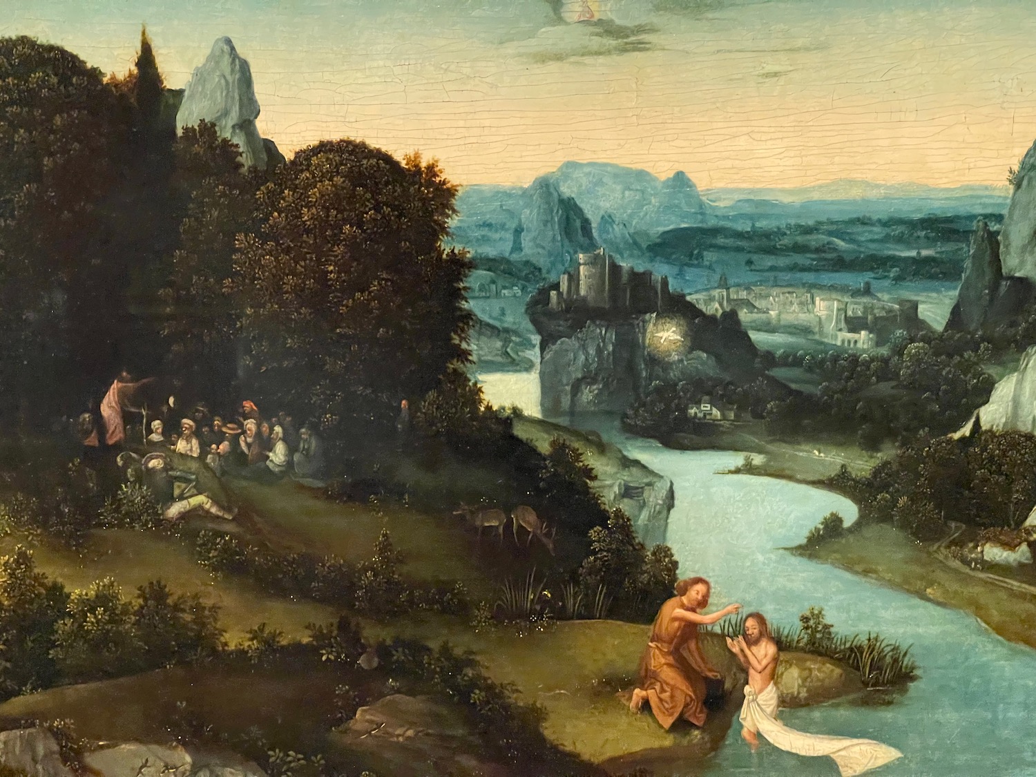 a painting of a man bathing a woman in a river