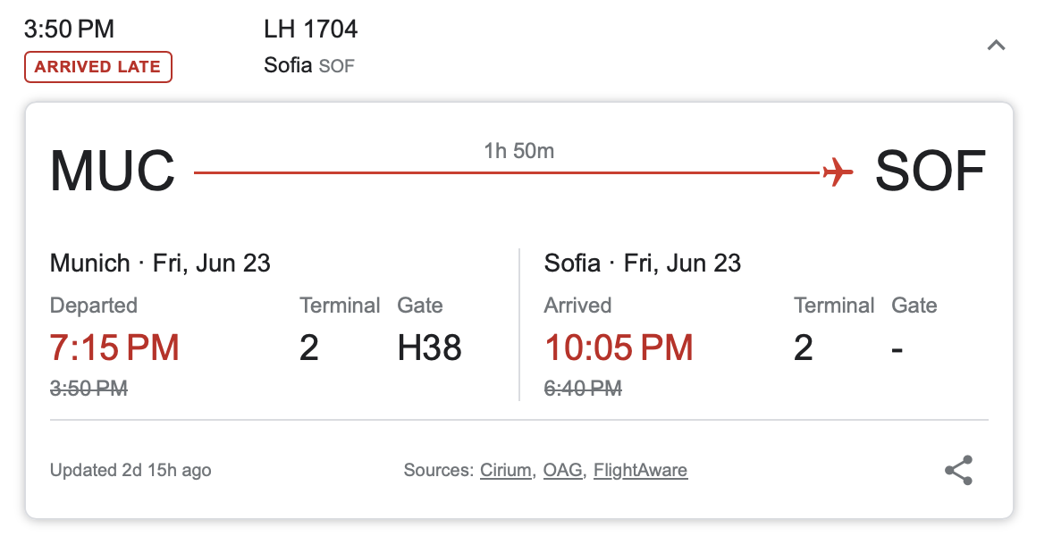 a screenshot of a flight schedule