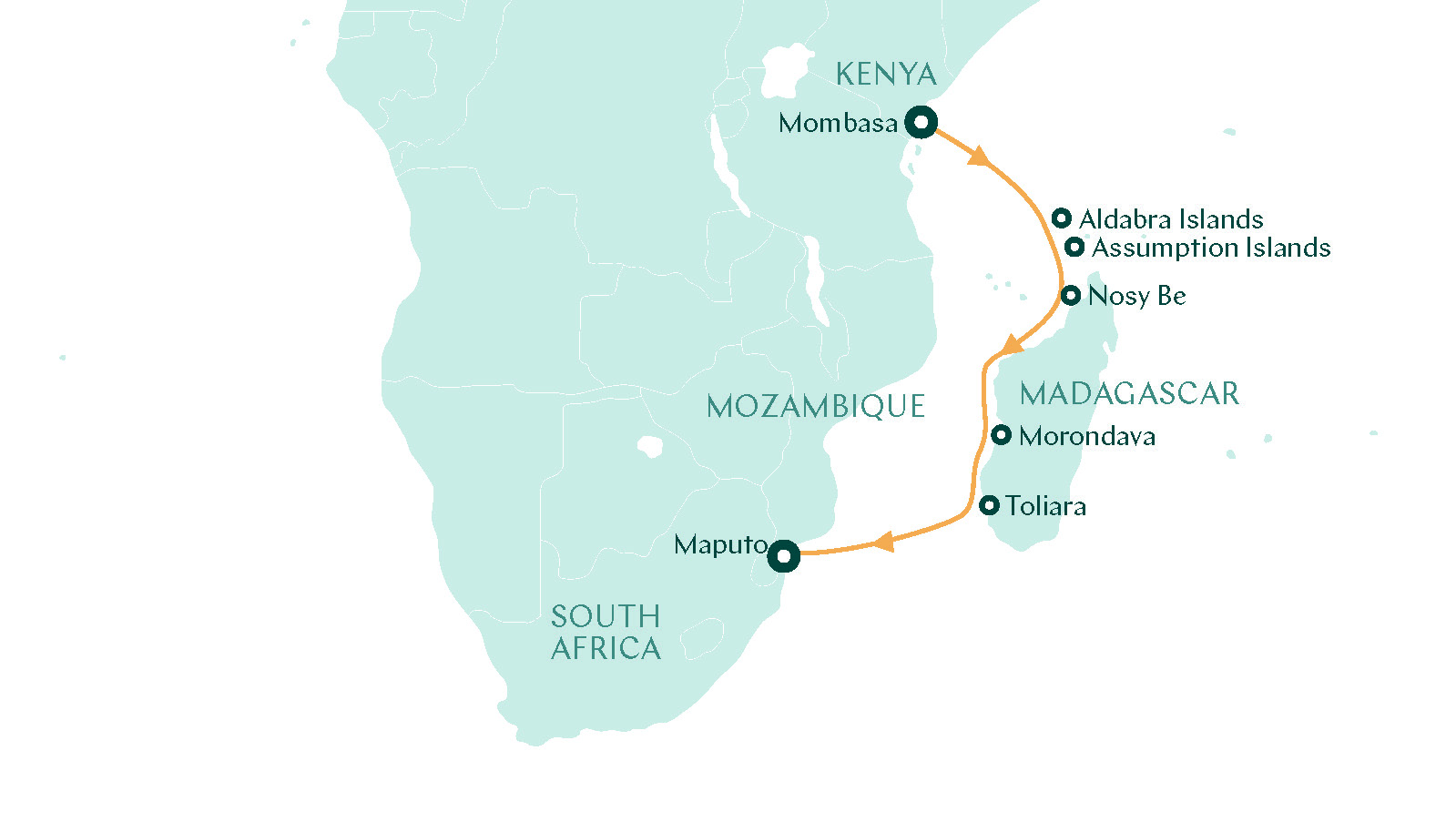 a map of africa with a route