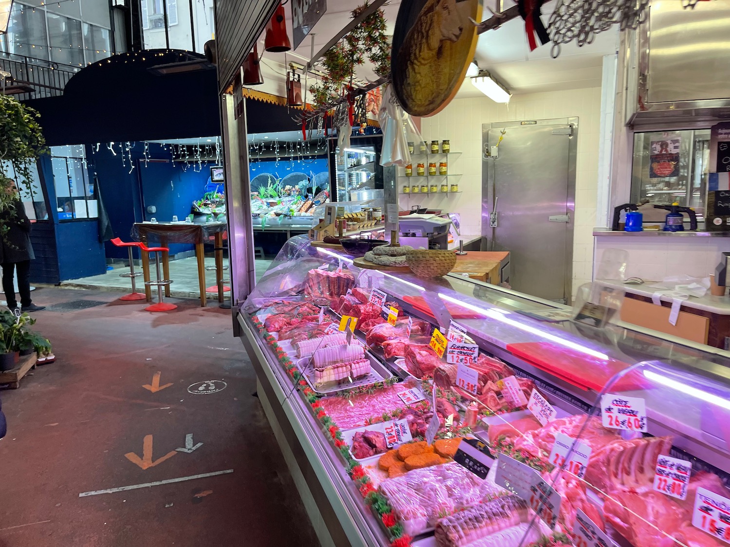 a meat display case in a store