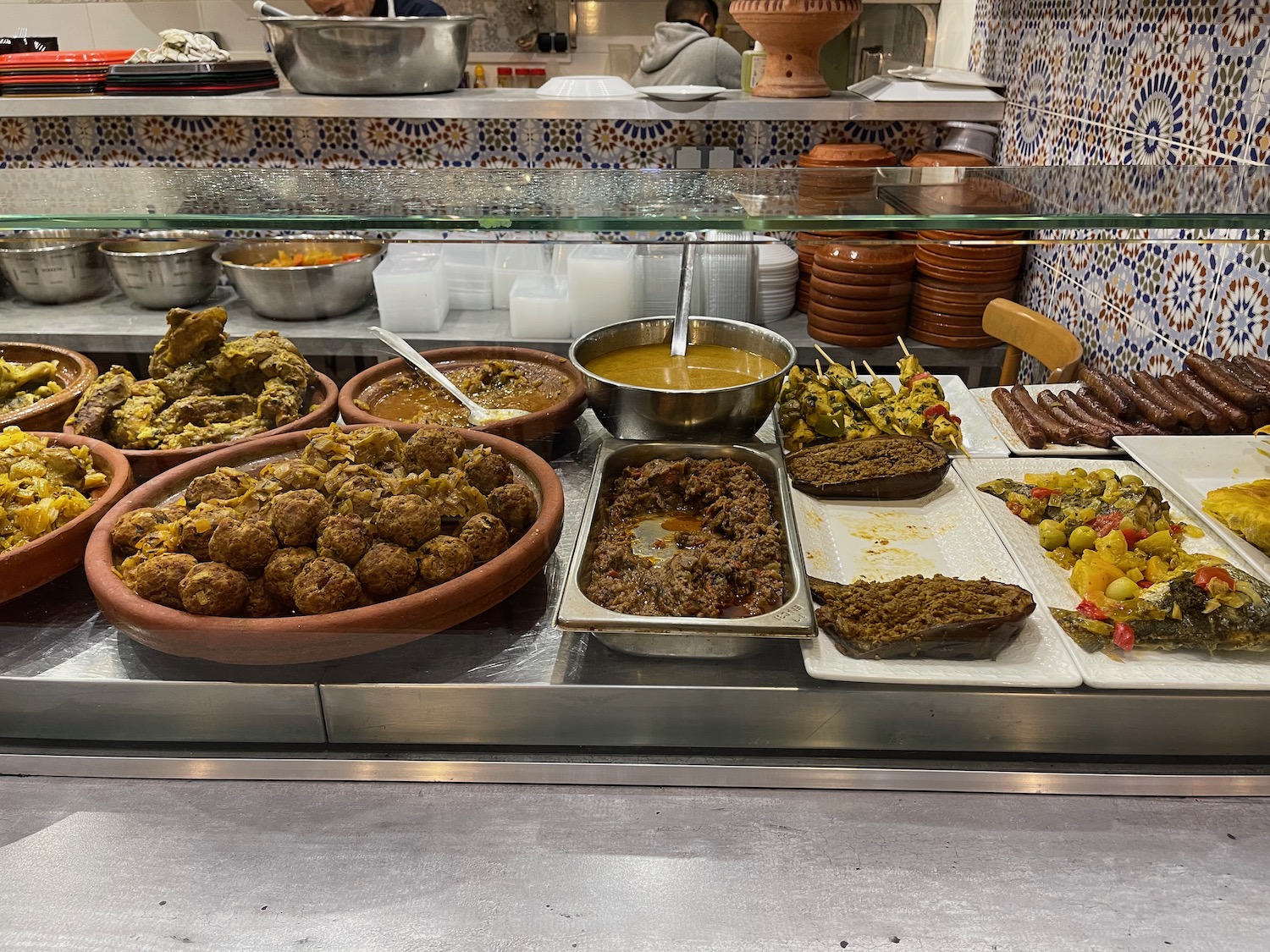 a display case with food on it