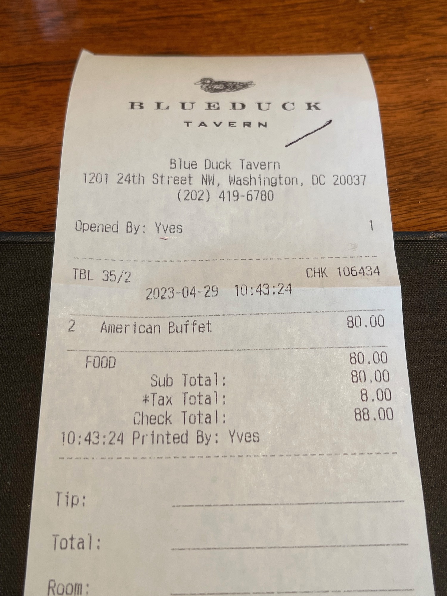 a receipt on a table