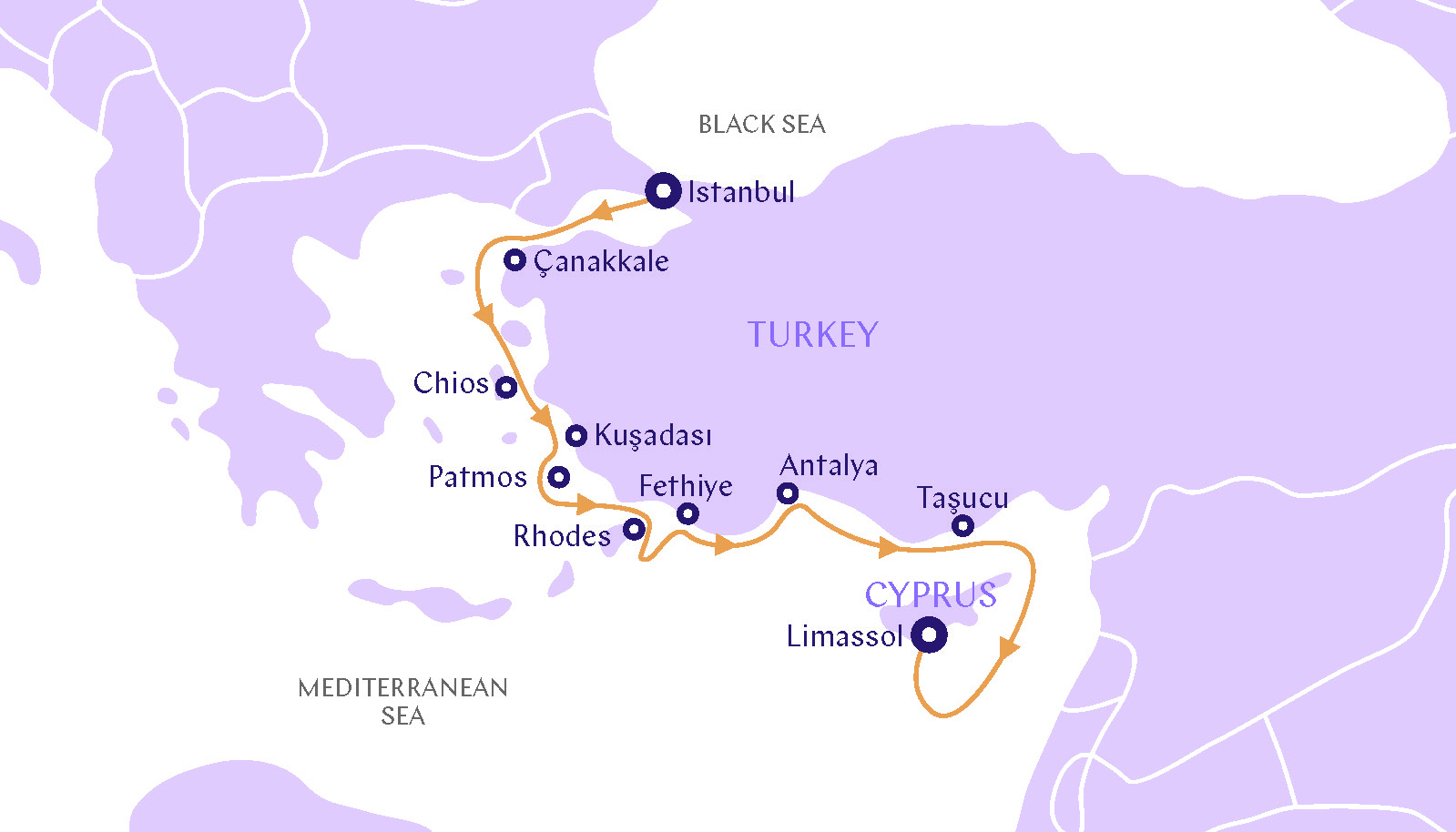 a map of turkey with orange lines