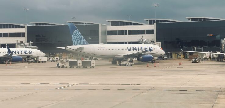 a plane parked in a terminal