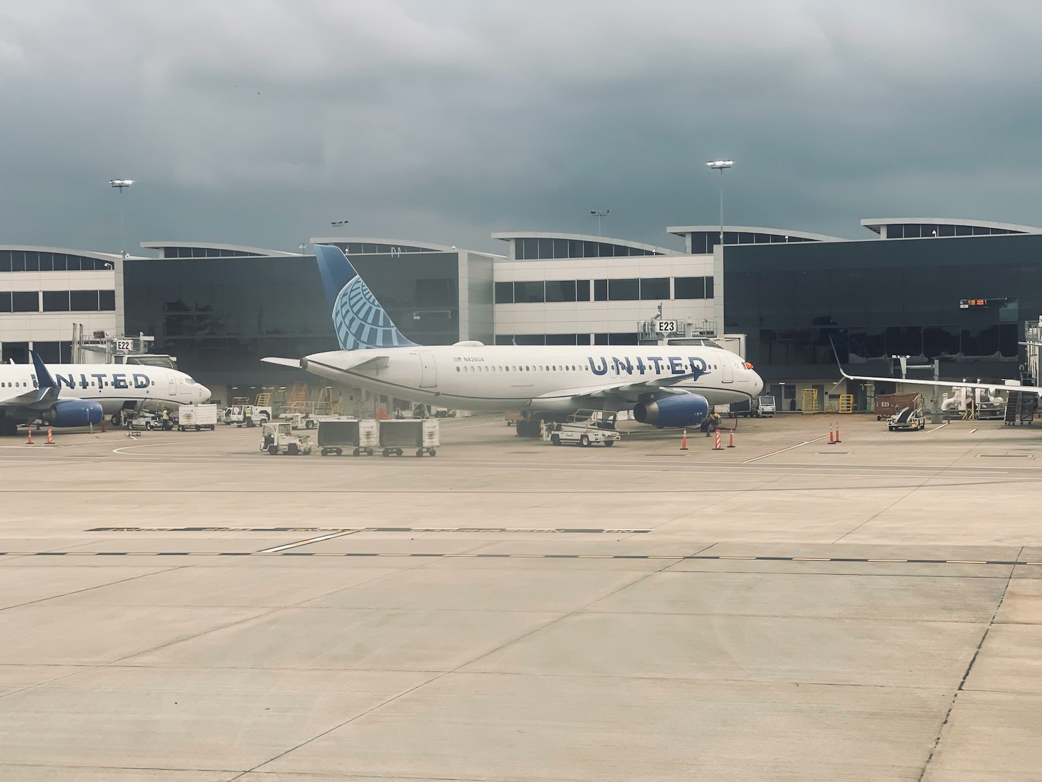 a plane parked in a terminal