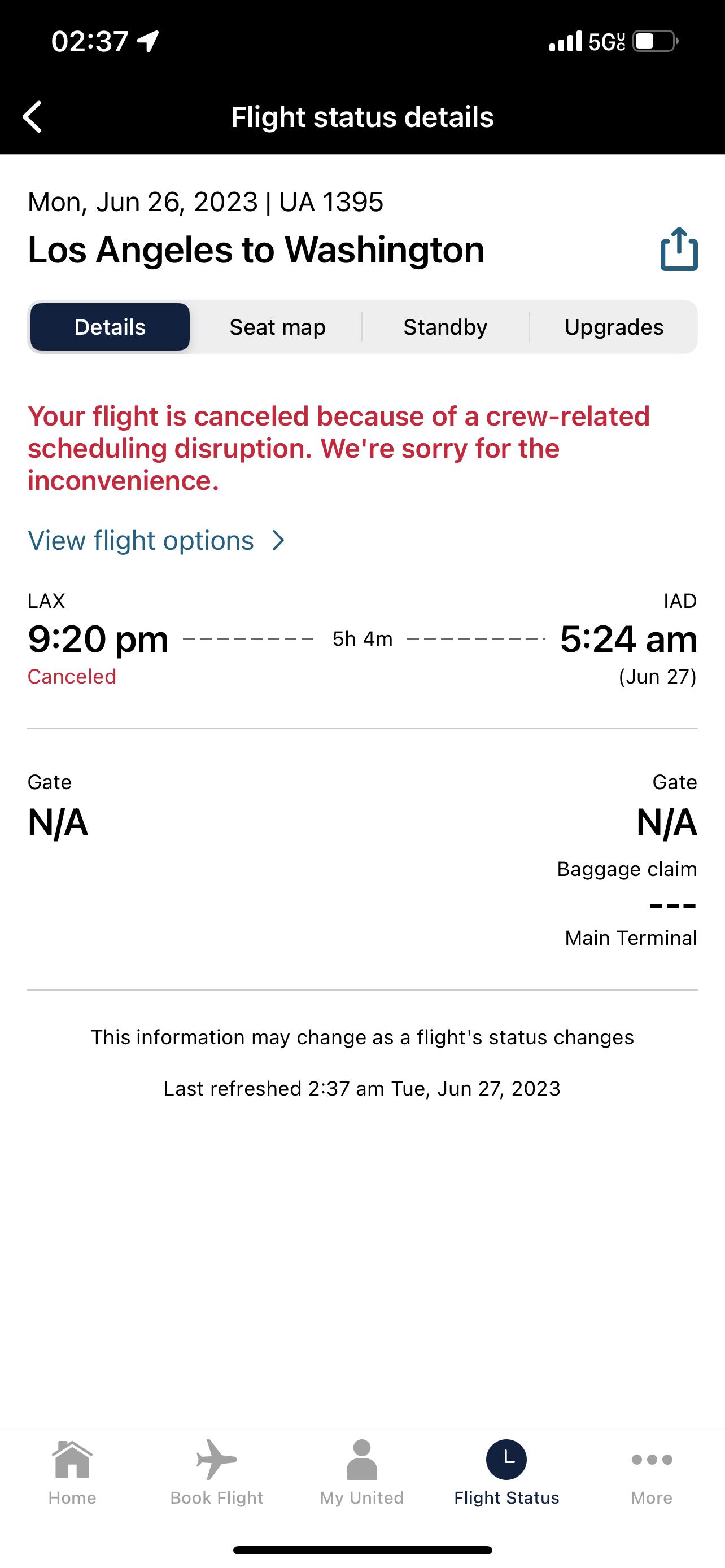 a screenshot of a flight schedule