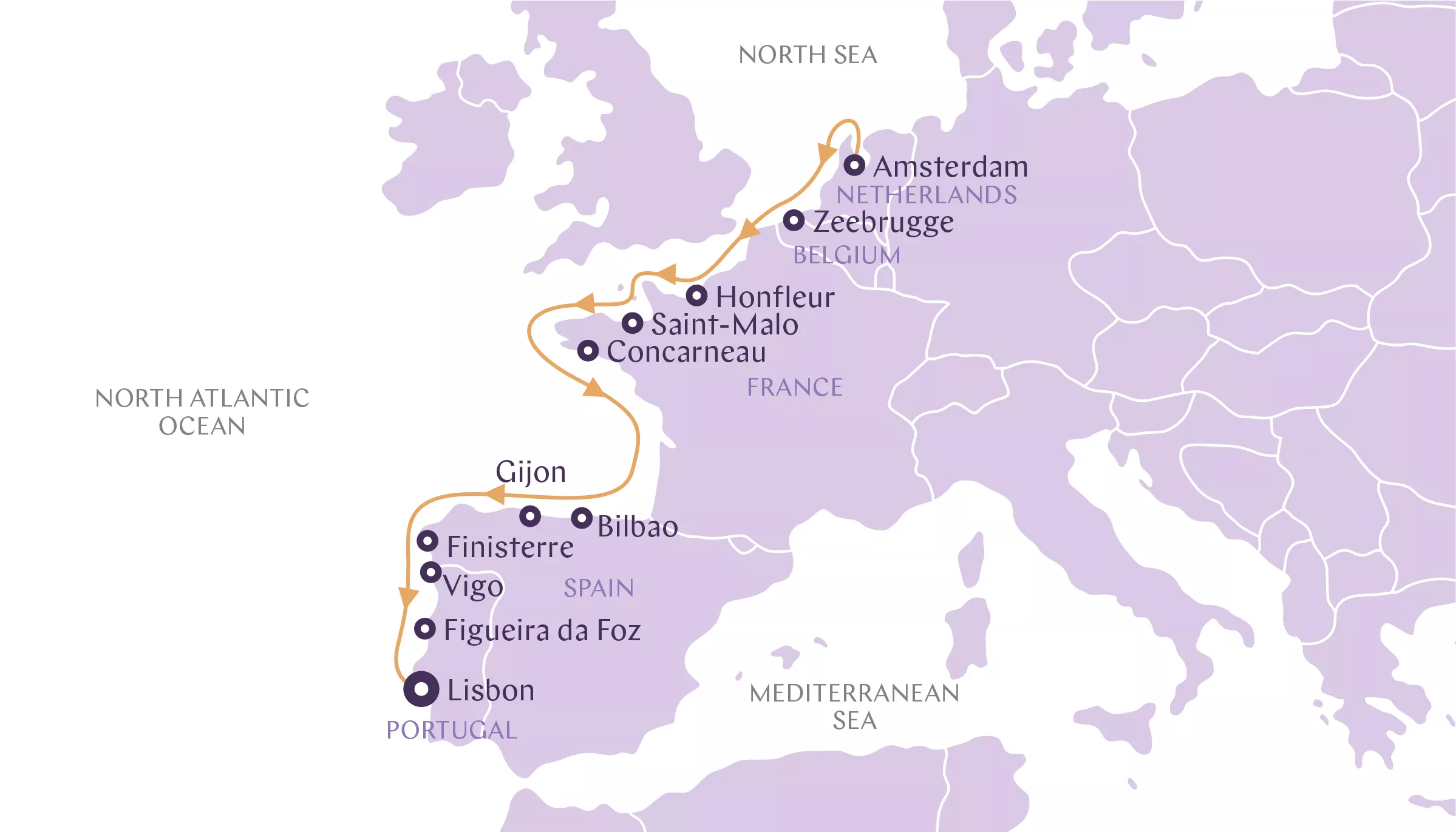 a map of europe with a route