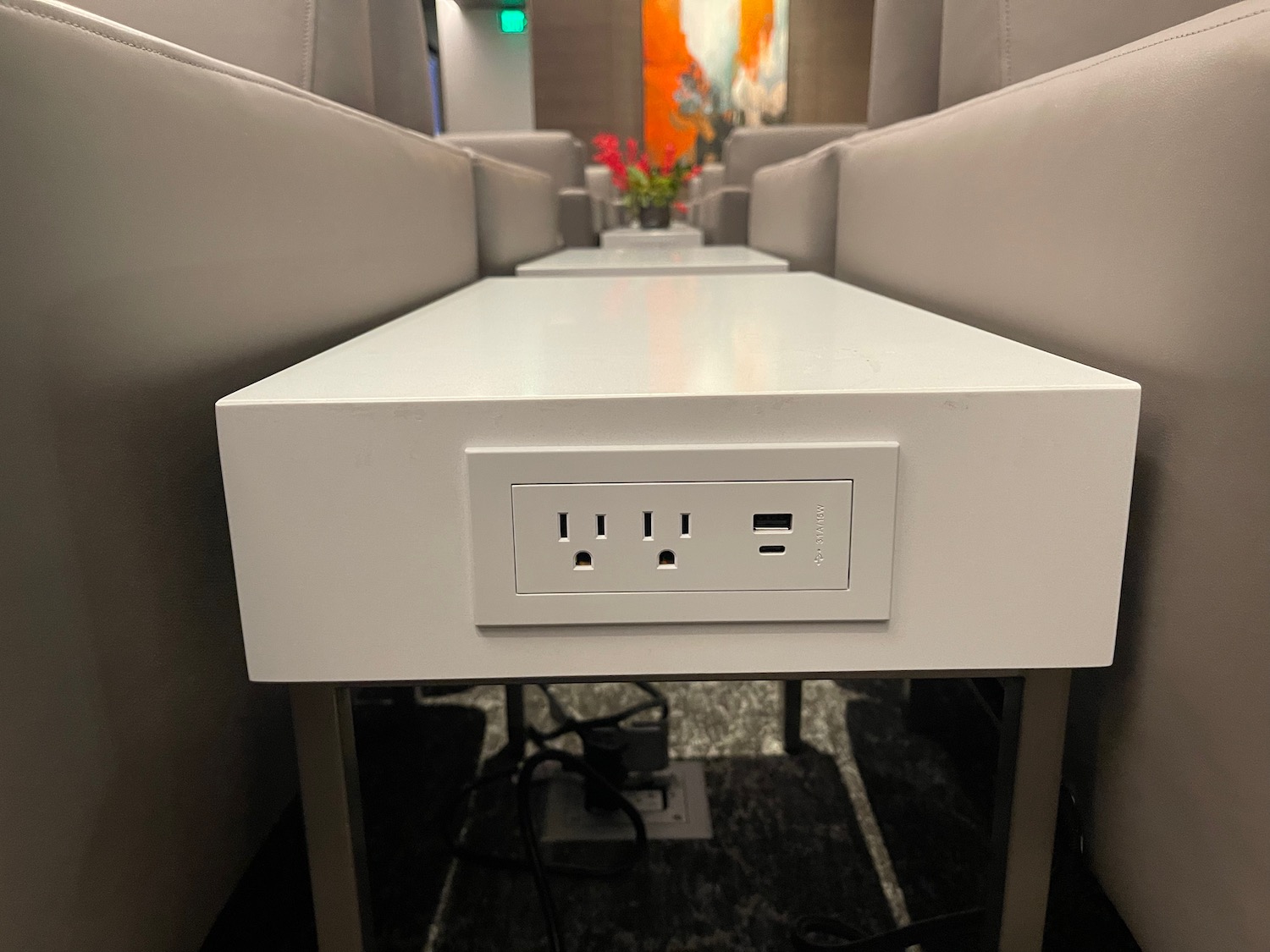 a table with a power outlet