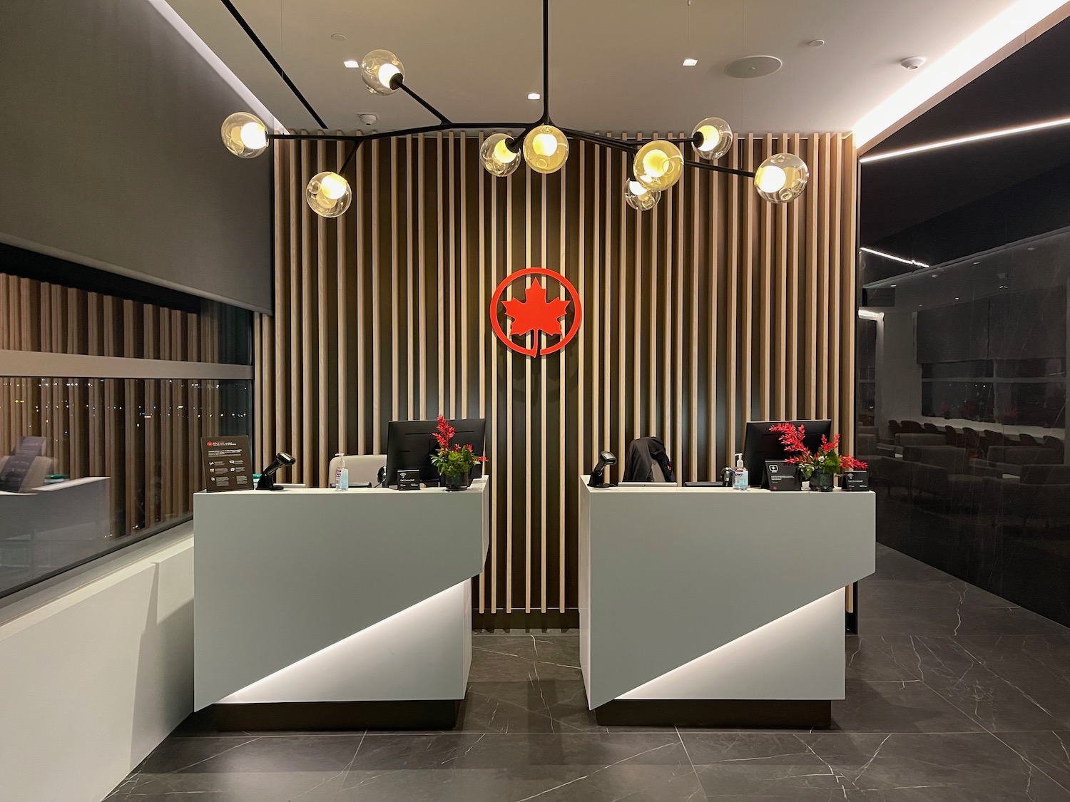 a reception desks in a lobby