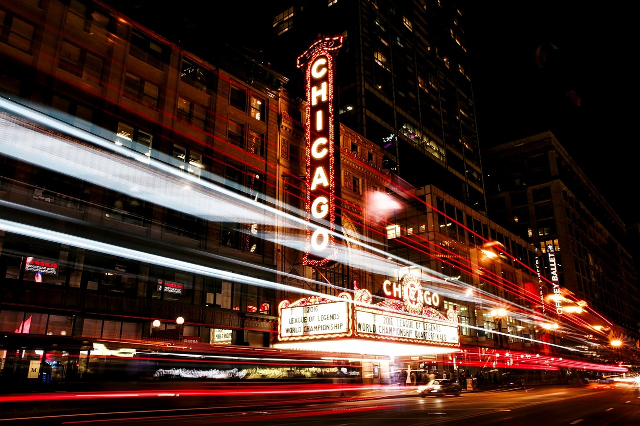 a building with lights on it