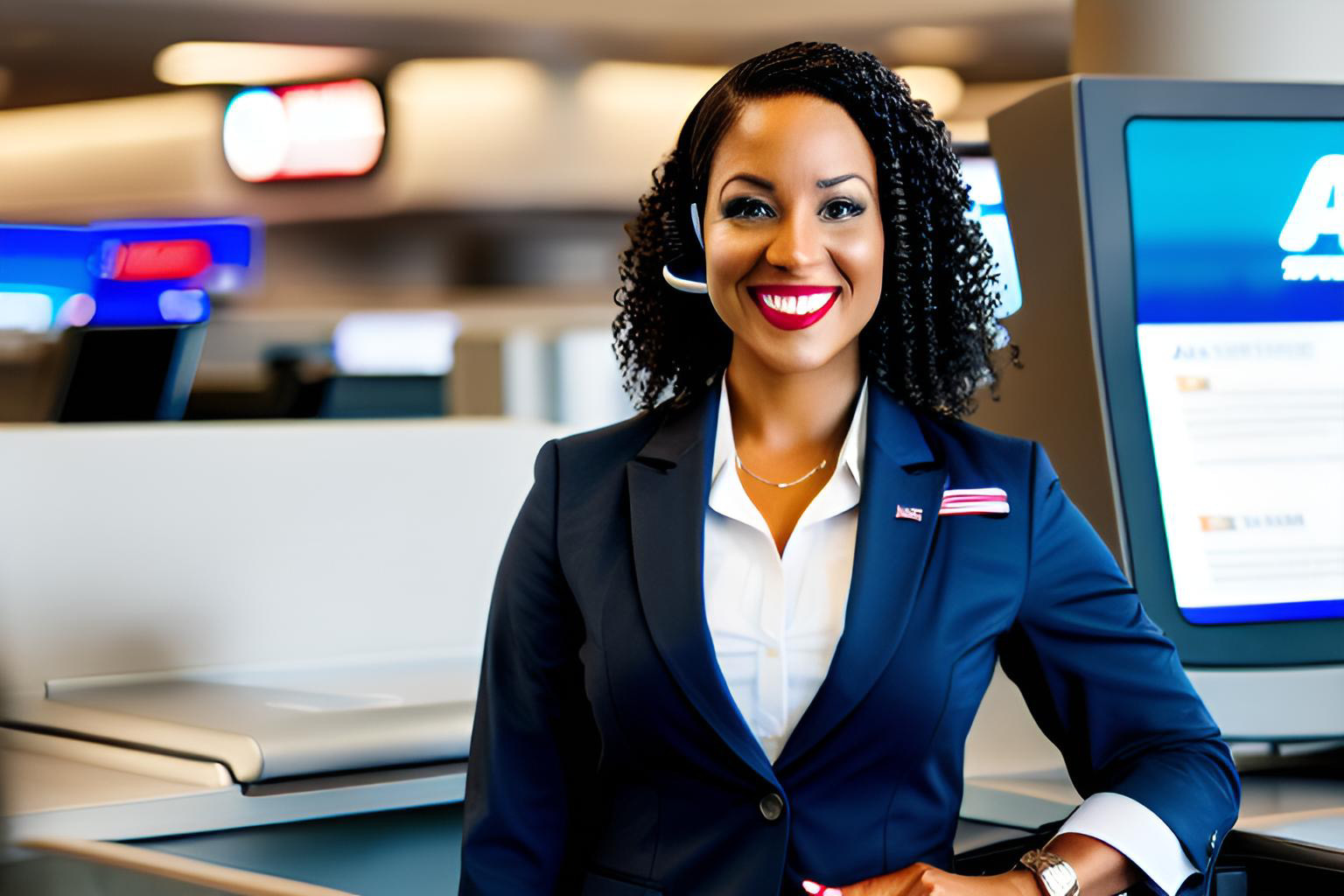 a woman wearing a headset and smiling