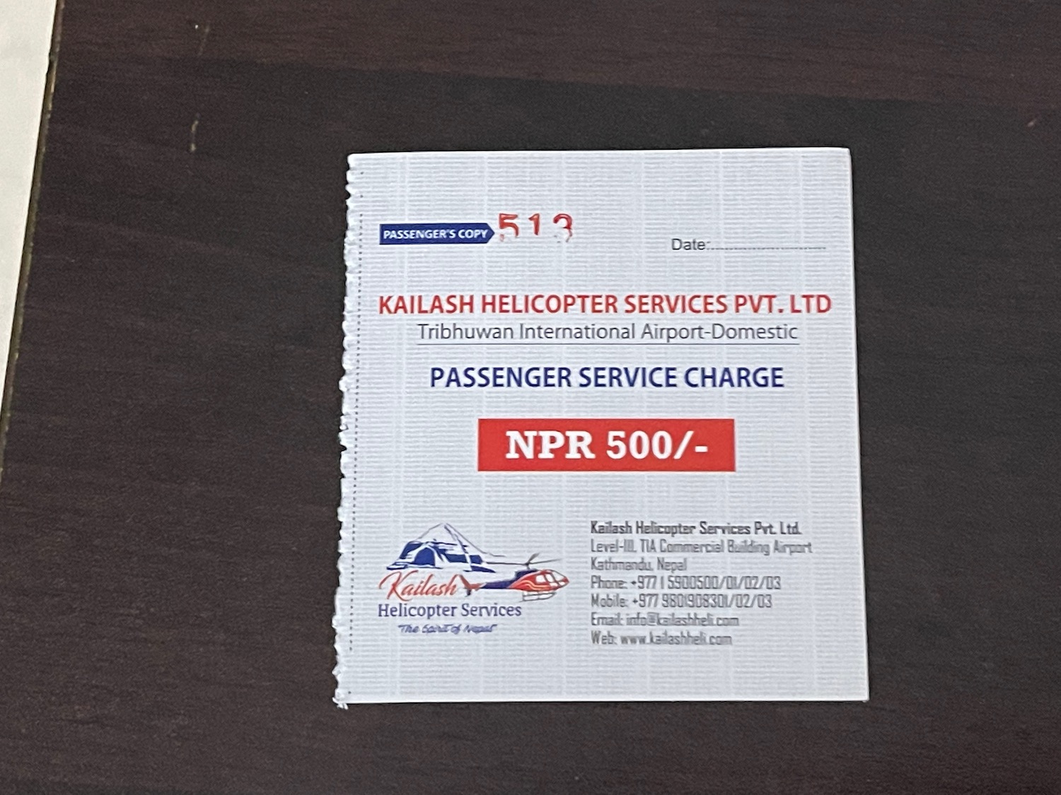 a piece of paper with a helicopter service