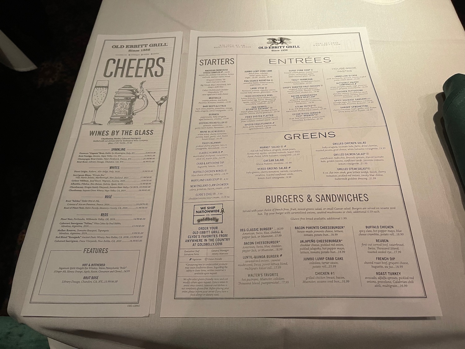 a menu on a table